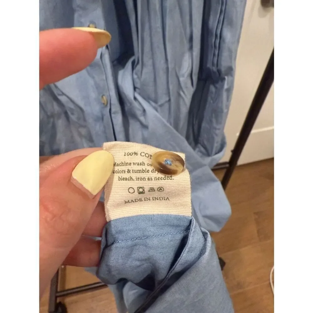 Parterre Light Blue Button-Front Maxi Shirt Dress